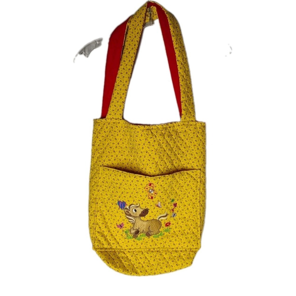 Quilted Horse Butterflies Purse Shoulder Bag W/Pocket Yellow Floral
